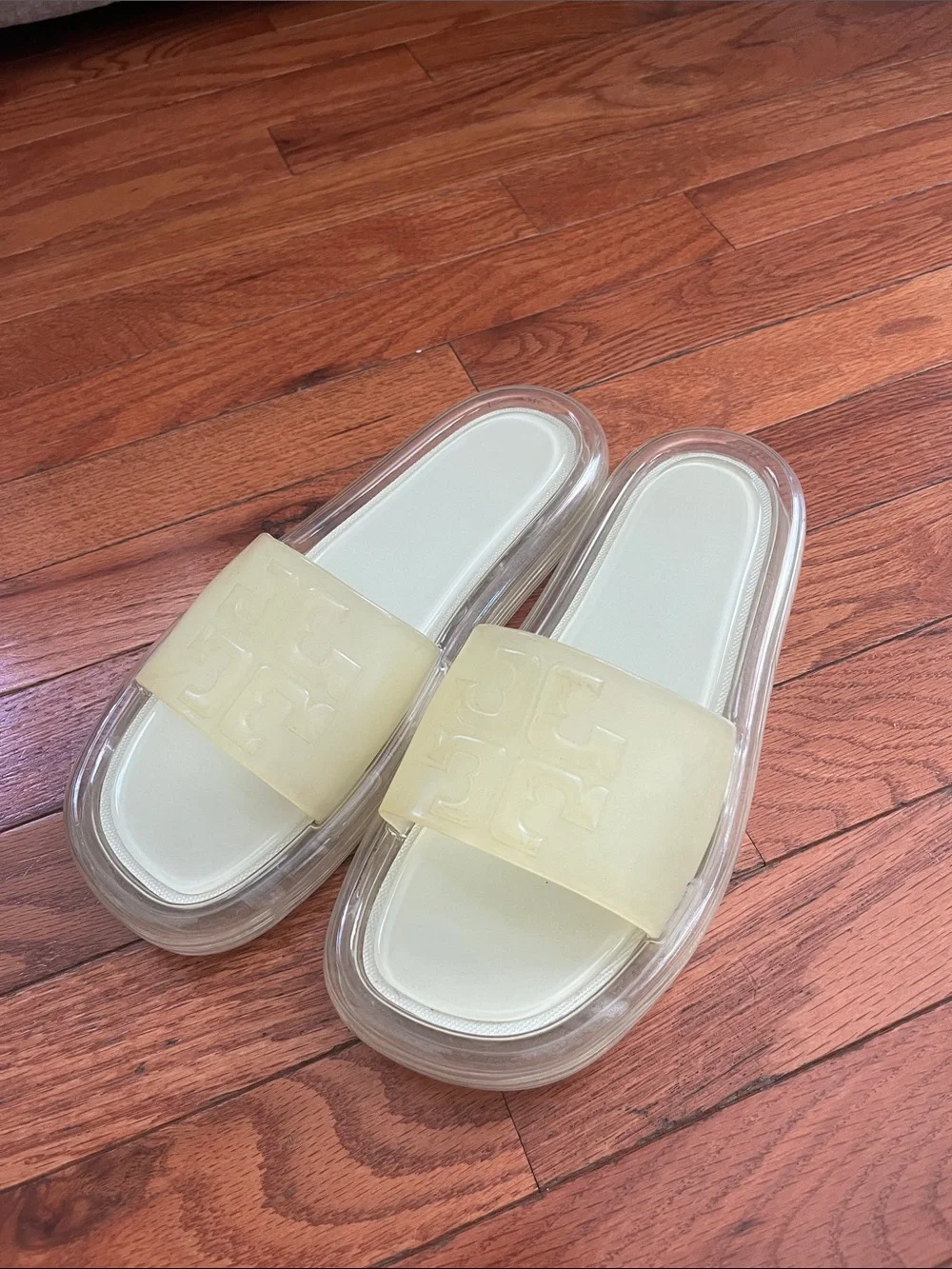 Tory Burch Translucent Slide Sandals in Pale Yellow
